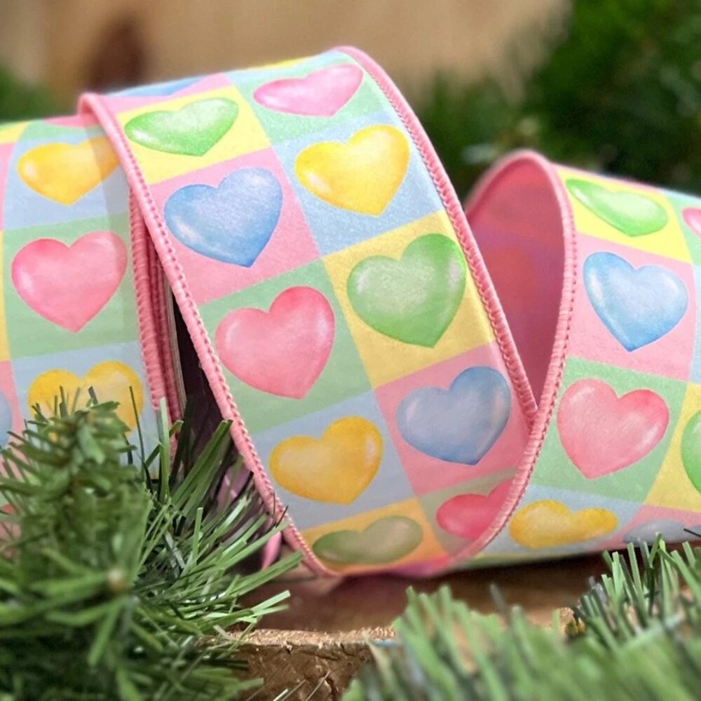 Candy Hearts 2.5" Christmas Sweethearts Ribbon for Tree Trimming, Wreath Accent